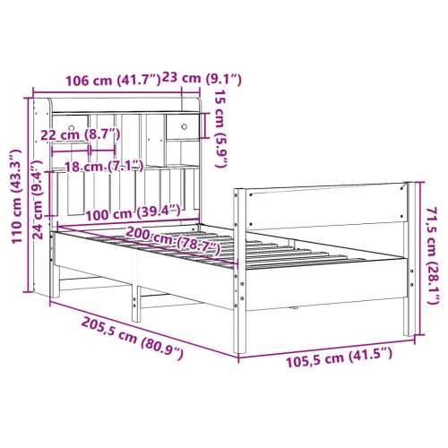 Krevet s regalom z knjige bez madraca bijeli 100x200cm borovina - Bijela 100 x 200 cm Cijena