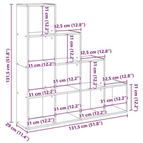 Pregrada/regal za knjige 4 razina crni 131,5x29x131,5 cm drveni - Crna 1 131.5 cm Cijena