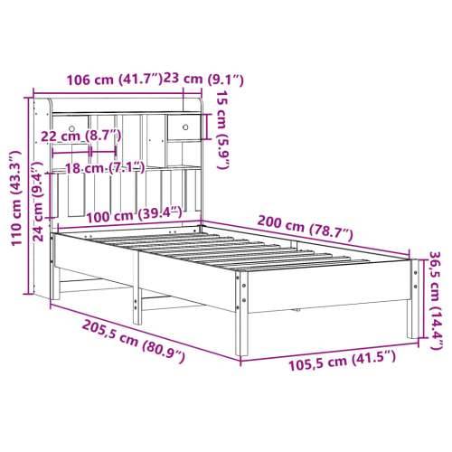 Krevet s regalom z knjige bez madraca bijeli 100x200cm borovina - Bijela 100 x 200 cm Cijena