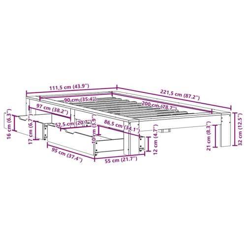 Okvir kreveta bez madraca bijeli 90 x 200 cm masivna borovina - Bijela 90 x 200 cm Cijena