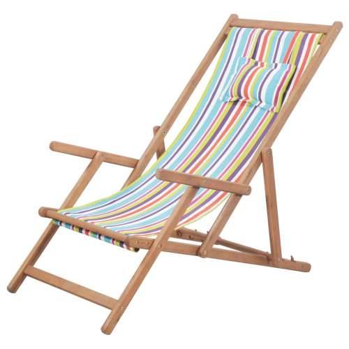 Sklopiva ležaljka za plažu od tkanine s drvenim okvirom šarena Cijena