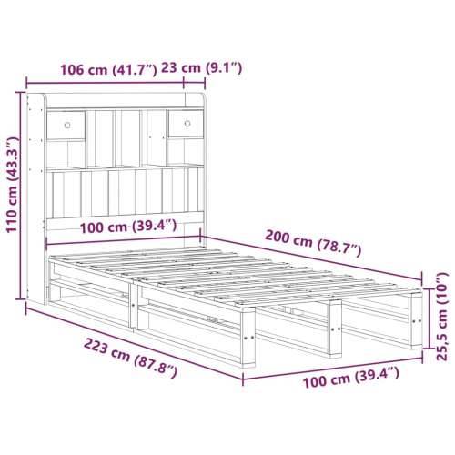 Krevet s regalom z knjige bez madraca bijeli 100x200cm borovina - Bijela 100 x 200 cm Cijena