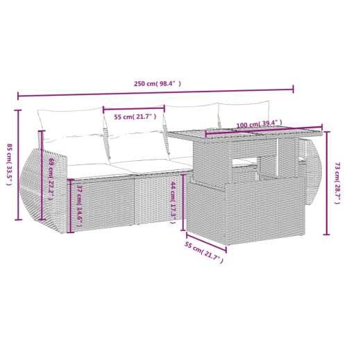 5-dijelni vrtni set sofa s jastucima bež od poliratana - bež i krem bez spremišta 1 Cijena