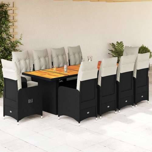 11-dijelni vrtni bistro set od poliratana s jastucima crni - Bez naslona za noge boja drva 10 Cijena