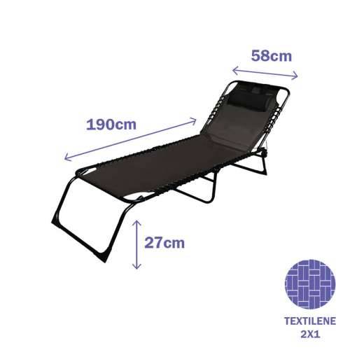 Pludmales guļamkrēsls Marbueno Crna 190 x 27 x 58 cm Casual Cijena