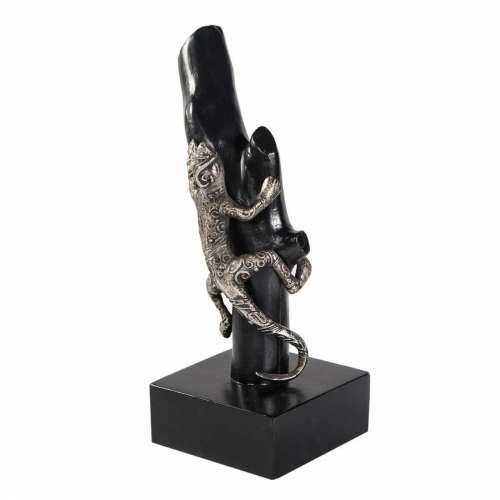 Ukrasna figura Alexandra House Living Crna Srebrna Metal Drvo Manga gušter 17 x 32 x 13 cm Cijena