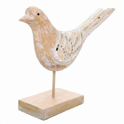 Ukrasna figura Alexandra House Living Bijela Prirodno Drvo Staklo Ptica 26 x 12 x 30 cm Cijena