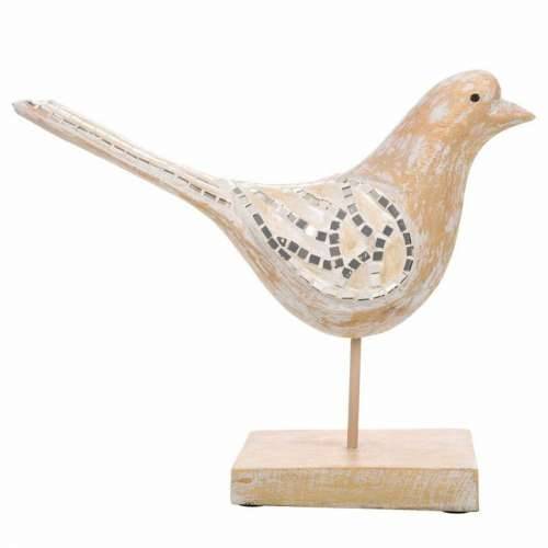Ukrasna figura Alexandra House Living Bijela Prirodno Drvo Staklo Ptica 26 x 12 x 30 cm Cijena
