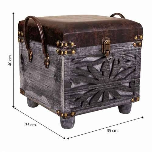 Tabure Alexandra House Living Smeđa Poliuretan Drvo MDF 35 x 40 x 35 cm Cijena