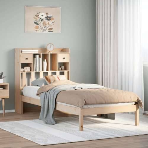 Krevet s regalom za knjige bez madraca 75x190 cm borovina - Prirodna 75 x 190 cm Cijena