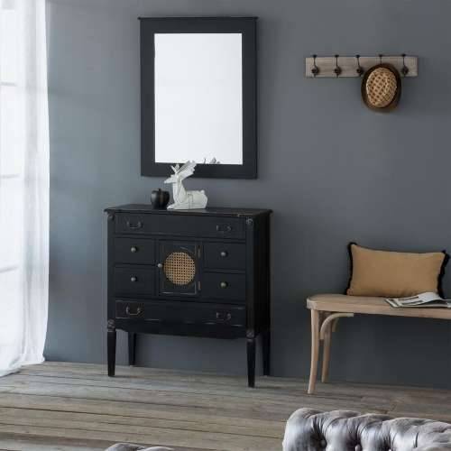 Komoda Alexandra House Living Crna Ratan Jelovina Drvo MDF 38 x 90 x 85 cm Cijena