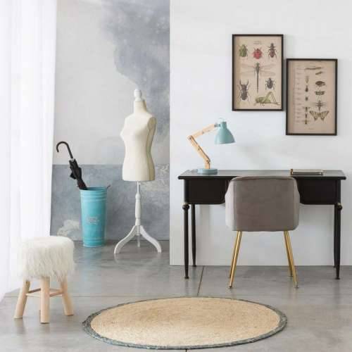 Tabure Alexandra House Living Bijela Plišano platno Bambus Borovina Éponge Drvo MDF 32 x 44 x 32 cm Cijena