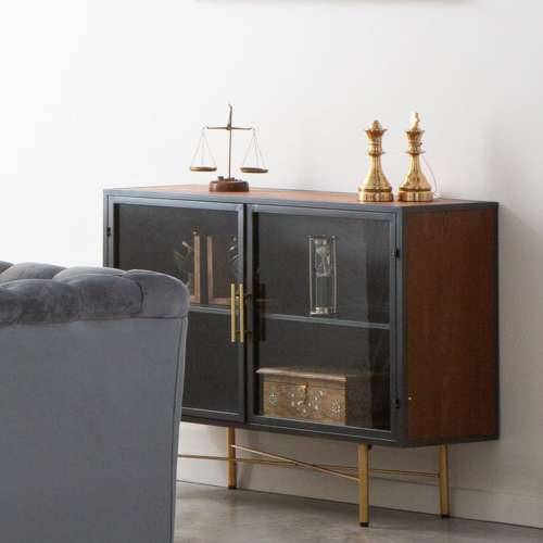 Ormarić za hodnik Alexandra House Living Smeđa Metal Staklo Jelovina Drvo MDF 35 x 80 x 100 cm Cijena