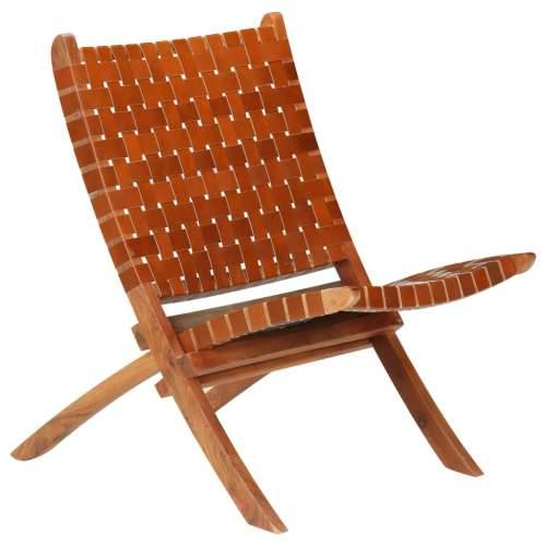 Sklopiva stolica od prave kože smeđa