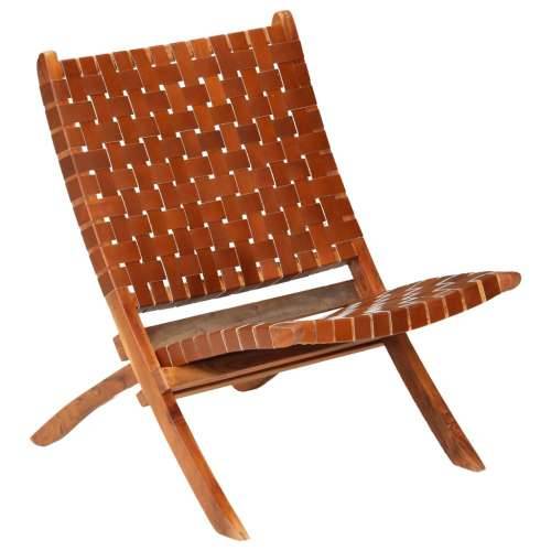 Sklopiva stolica od prave kože smeđa Cijena