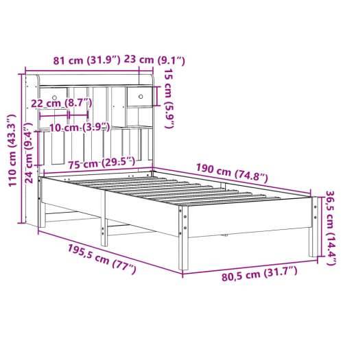 Krevet s regalom za knjige bez madraca 75x190 cm borovina Prirodna 75 x 190 cm Cijena