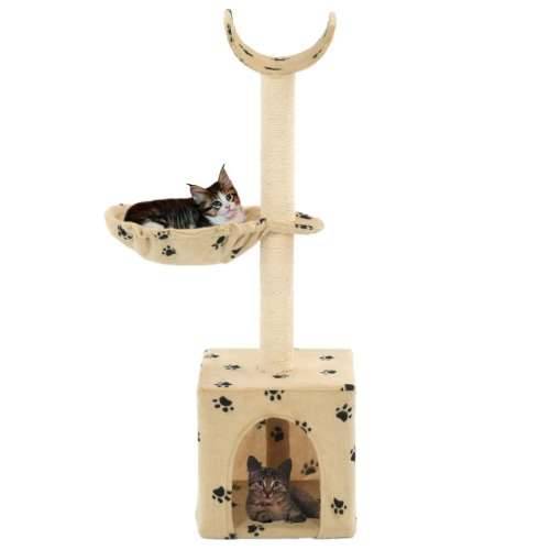 Penjalica za mačke sa stupovima za grebanje 105 cm bež s uzorkom šapa Cijena