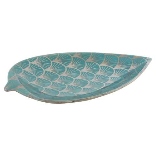 Stolni ukras DKD Home Decor 27,5 x 16 x 3 cm Turkizno Orijentalno kromirano Biljni list Cijena