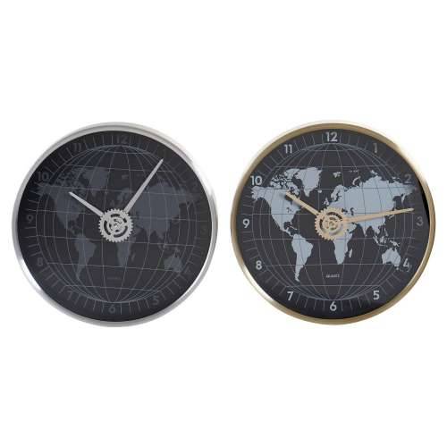 Zidni sat DKD Home Decor Crna zlatan Srebrna Aluminij Kristal Karta Svijeta 30 x 4,3 x 30 cm (2 kom.) Cijena