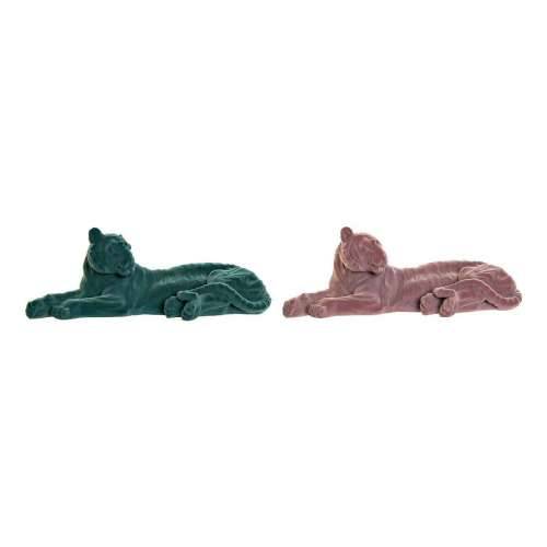 Ukrasna figura DKD Home Decor 36 x 17,5 x 13,3 cm Tigar Zelena Smola Svetlo roza Flokirano Cijena