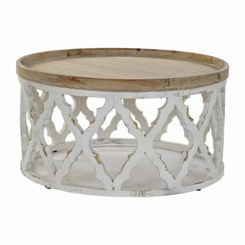 Pomoćni stolić DKD Home Decor Bijela Svijetlo smeđi Jela Drvo MDF 81 x 81 x 43,5 cm Cijena
