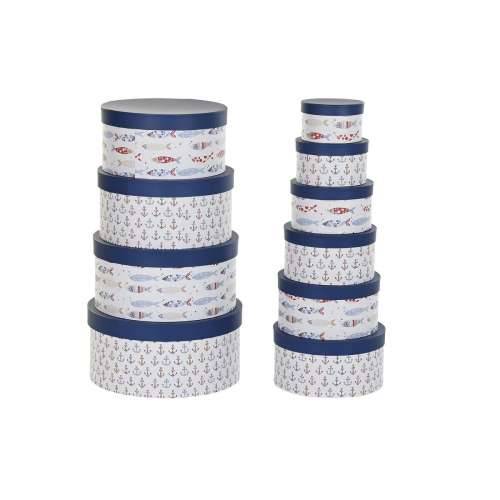 Set Složivih Kutija za Pospremanje DKD Home Decor More Crte Bijela Mornarsko plava Karton (37,5 x 37,5 x 18 cm) Cijena