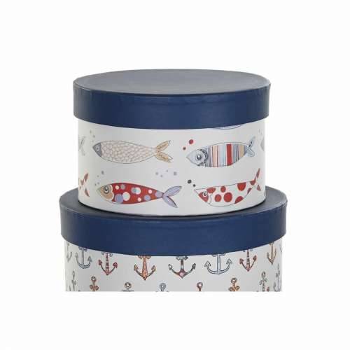 Set Složivih Kutija za Pospremanje DKD Home Decor More Crte Bijela Mornarsko plava Karton (37,5 x 37,5 x 18 cm) Cijena