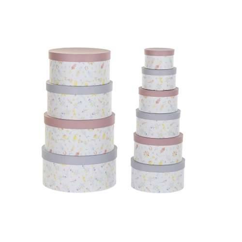 Set Složivih Kutija za Pospremanje DKD Home Decor Ziedi Crte Plava Lila Bijela Pisana Karton (37,5 x 37,5 x 18 cm) Cijena