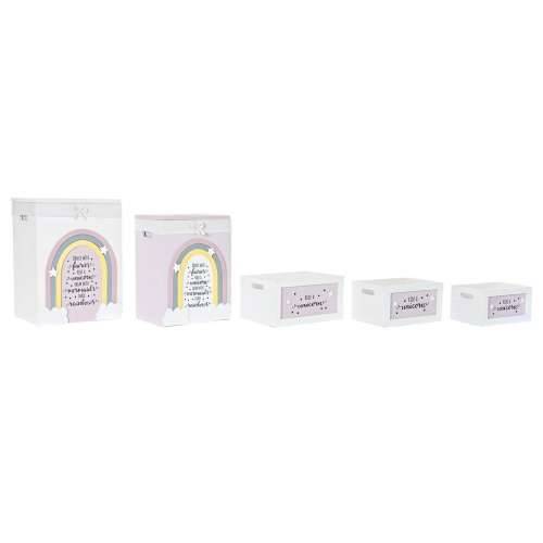 Set Košara DKD Home Decor Rumena Bijela Siva Roza Paulovnija Children’s 40 x 30 x 55 cm (5 Dijelovi) (5 kom.) Cijena