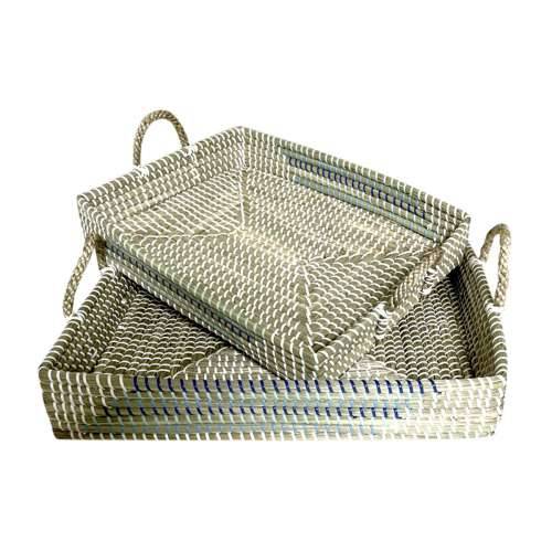 Set pladnjeva DKD Home Decor Bijela Turkizno Prirodno 48 x 38 x 15 cm (2 kom.) Cijena