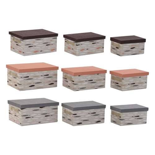 Set Složivih Kutija za Pospremanje DKD Home Decor Smeđa Siva Oranžna 40 x 30 x 20 cm Cijena