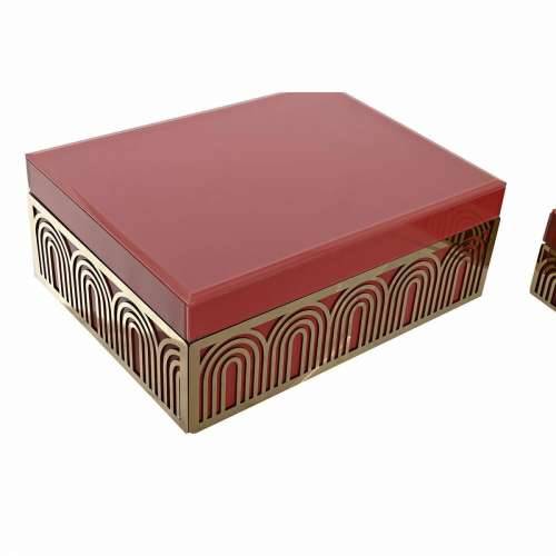Kutija za nakit DKD Home Decor Metal Kristal Crvena zlatan Drvo MDF 25 x 18 x 10 cm (2 kom.) Cijena