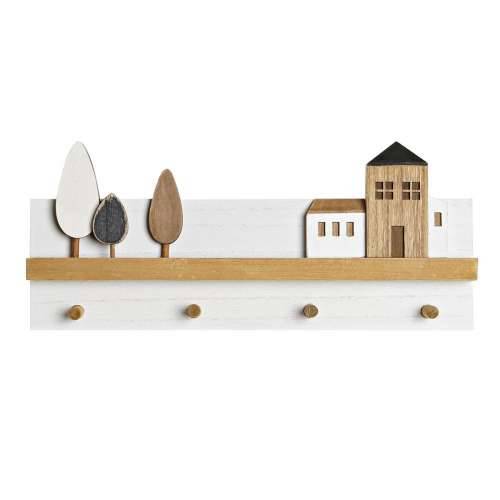Zidna vješalica DKD Home Decor Drvo Kuće gradski 40 x 4 x 17 cm Cijena