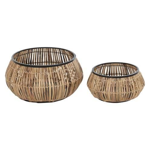 Set Tegli DKD Home Decor Crna Prirodno Metal Ratan Kvadratno Bali 50 x 50 x 25,4 cm (2 kom.) Cijena