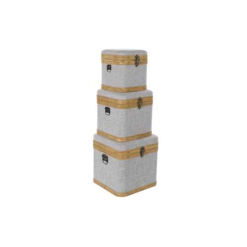 Set ukrasnih kutija DKD Home Decor Siva Drvo Poliester (3 pcs) Cijena