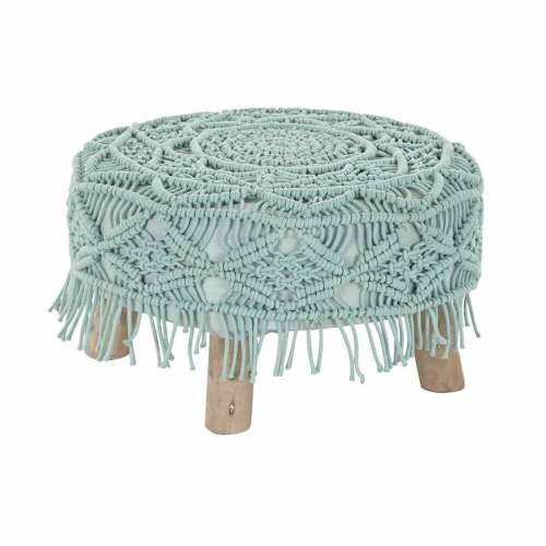 Naslonjač za Noge DKD Home Decor 53 x 53 x 31 cm Prirodno Drvo Smeđa Zelena 50 x 50 x 30 cm makrame Boho Cijena