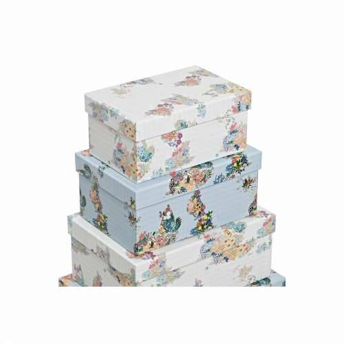 Set Složivih Kutija za Pospremanje DKD Home Decor Plava Bijela Ziedi Karton (43,5 x 33,5 x 15,5 cm) Cijena