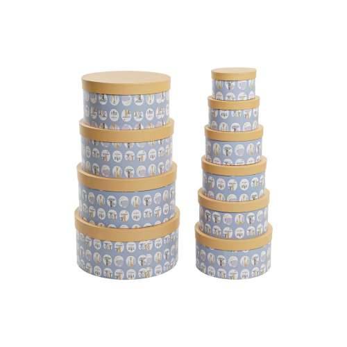 Set Složivih Kutija za Pospremanje DKD Home Decor Životinje Okruglo Plava Karton (37,5 x 37,5 x 18 cm) Cijena