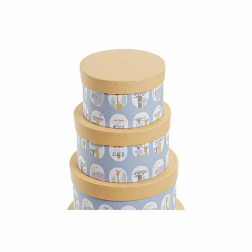 Set Složivih Kutija za Pospremanje DKD Home Decor Životinje Okruglo Plava Karton (37,5 x 37,5 x 18 cm) Cijena