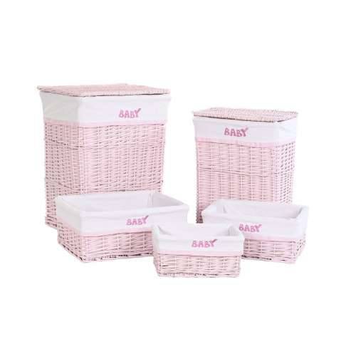 Košara za Rublje DKD Home Decor Roza ispleten od pruća Children’s 44 x 34 x 56 cm 5 Dijelovi Cijena