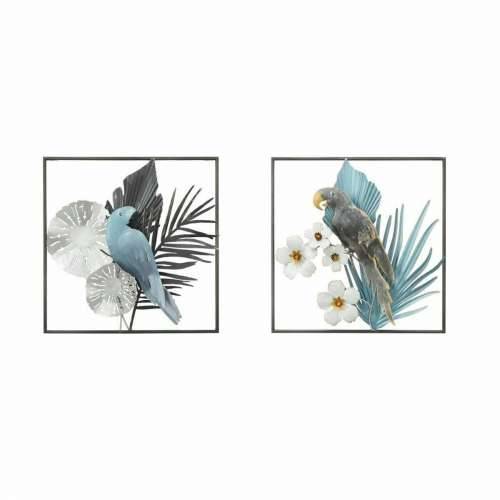 Zidni Ukras DKD Home Decor 50 x 7,6 x 50 cm Crna Siva Plava Papagaj Tropsko (2 kom.) Cijena
