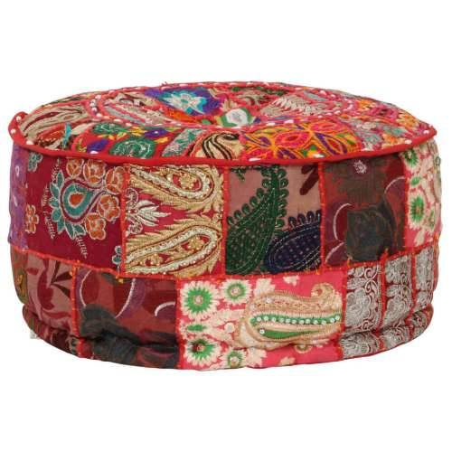 Tabure s patchworkom okrugli pamučni 40 x 20 cm crveni - Crvena 1 Cijena