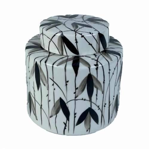 Ukrasna vaza DKD Home Decor Porculan Crna Bijela 17 x 17 x 16 cm Orijentalno Biljni list Cijena