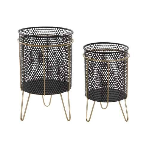 Set žardinjera DKD Home Decor Crna zlatan Metal Loft 36 x 36 x 58 cm Cijena