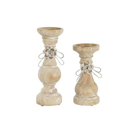 Svijećnjak DKD Home Decor Drvo (9,5 x 9,5 x 28 cm) (2 Dijelovi) Cijena