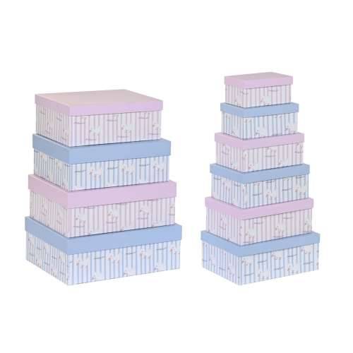 Set Složivih Kutija za Pospremanje DKD Home Decor Plava Roza Karton (43,5 x 33,5 x 15,5 cm) Cijena