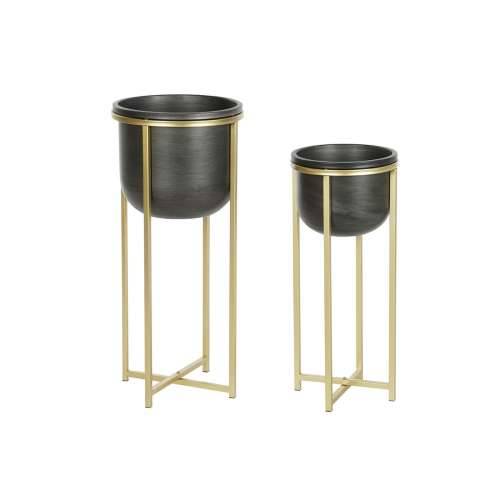 Set žardinjera DKD Home Decor 28,5 x 28,5 x 65,5 cm 28 x 28 x 65 cm Crna zlatan Metal Cijena