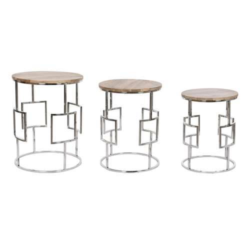 Set od tri stolice Home ESPRIT Smeđa Srebrna Prirodno Čelik Drvo Manga 49,5 x 49,5 x 62 cm Cijena