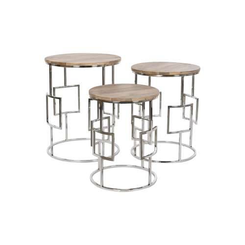 Set od tri stolice Home ESPRIT Smeđa Srebrna Prirodno Čelik Drvo Manga 49,5 x 49,5 x 62 cm Cijena