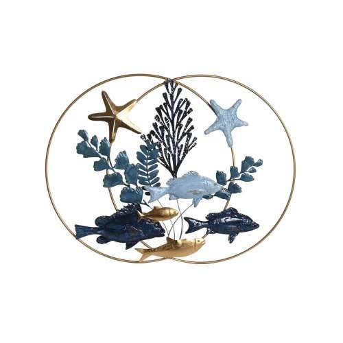 Zidni Ukras Home ESPRIT Plava zlatan Mediteran Ribe 83 x 6 x 63 cm Cijena